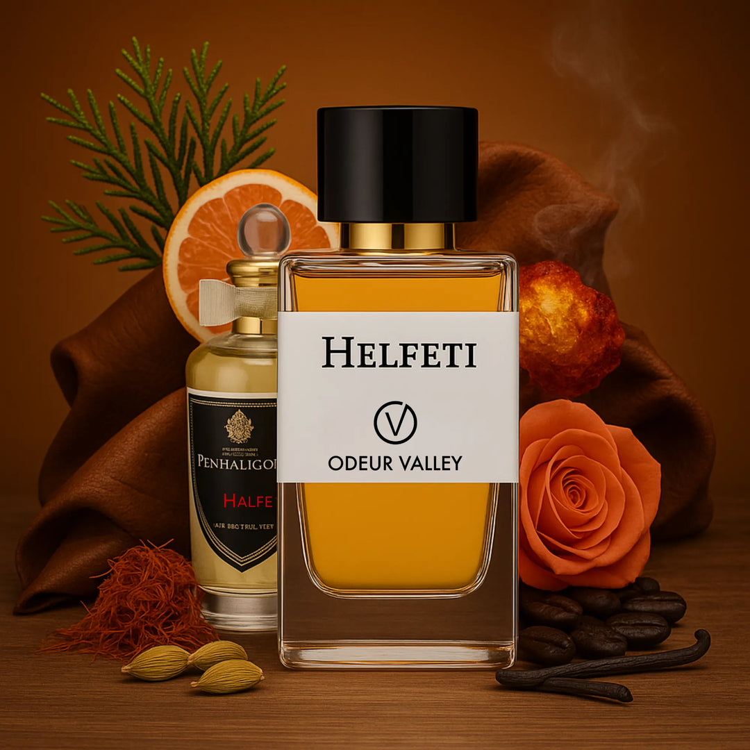 Helfeti, a timeless and captivating fragrance from Odeur Valley, with a rich heart of Bulgarian Rose and Nutmeg. Perfect for signature sophistication.