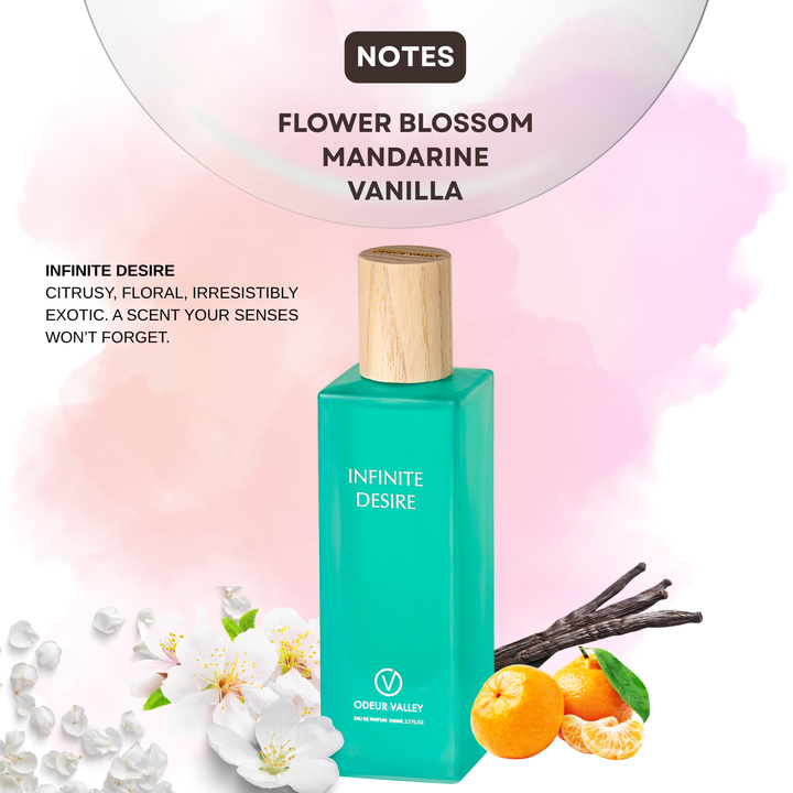 Infinite Desire perfume bottle — high-end fragrance for men and women with cedarwood and musk