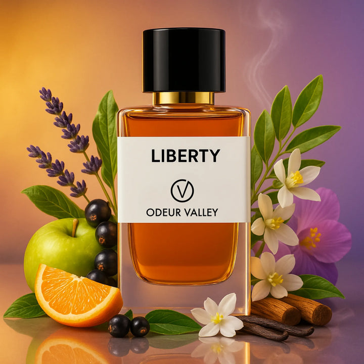 The Liberty perfume from Odeur Valley, designed for the confident woman. This fragrance offers a perfect balance of bold intensity and elegant depth for any occasion.
