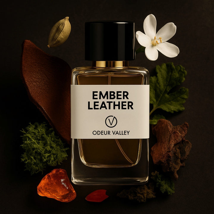 Odeur Valley presents Ember Leather, an elegant Eau de Parfum with a unique blend of Violet Leaf and Cedar, culminating in a powerful leather finish.