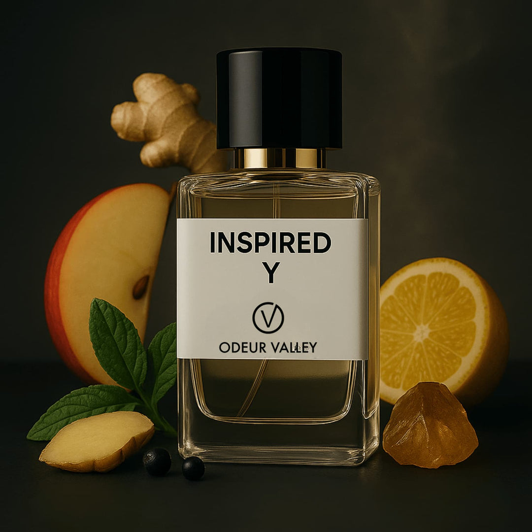 The elegant bottle of Odeur Valley's fragrance, a fresh and bold scent for men, inspired by Y.