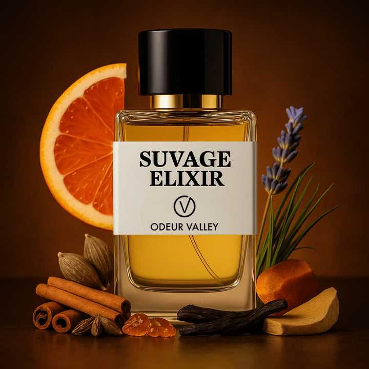 Odeur Valley's refined perfume bottle, a perfect Suvage Elixir dupe for evening wear and special occasions.