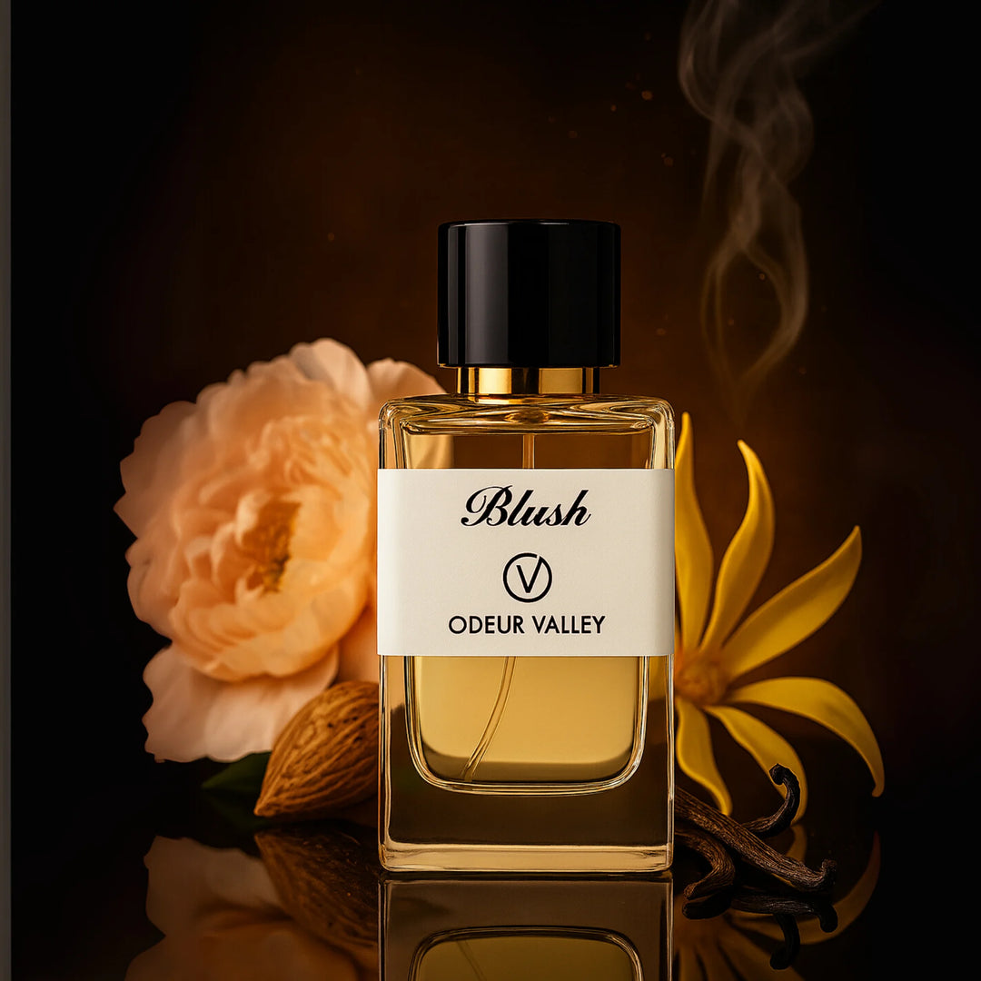 Odeur Valley's Blush, a long-lasting and graceful perfume with notes of Peony and a smooth base of Vanilla and Coumarin, designed for daily use