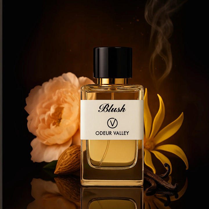 Odeur Valley's Blush, a long-lasting and graceful perfume with notes of Peony and a smooth base of Vanilla and Coumarin, designed for daily use