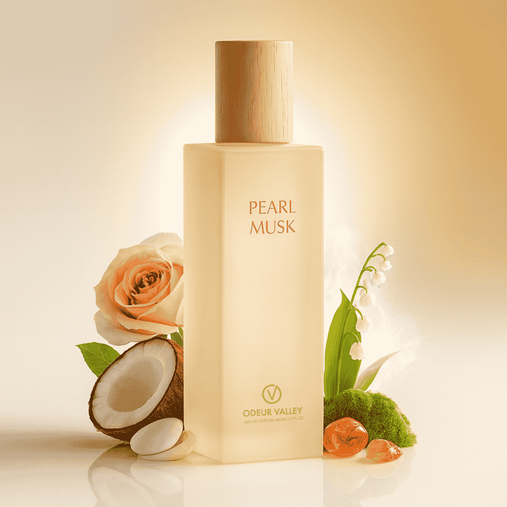pearl musk by Odeur Valley the  Best long-lasting fragrance in UAE with rose, coconut freshness, musk, amber and moss