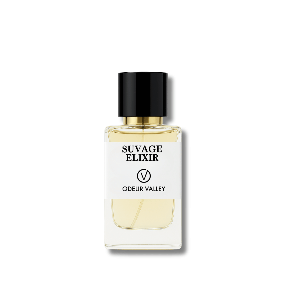 A bottle of Odeur Valley's Suvage Elixir-inspired perfume, a potent and refined fragrance for men who command presence.
