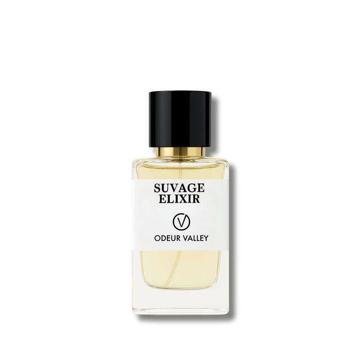 A bottle of Odeur Valley's Suvage Elixir-inspired perfume, a potent and refined fragrance for men who command presence.
