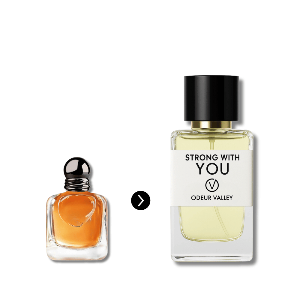 A bottle of Odeur Valley's Strong With You-inspired perfume, a romantic and magnetic fragrance for men.