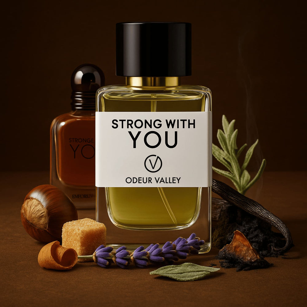 The elegant bottle of Odeur Valley's fragrance, a confident and modern scent for men who thrive in connection