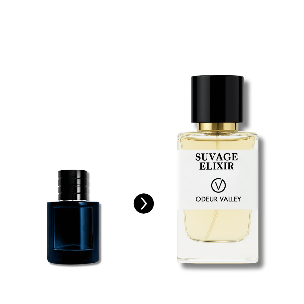 Odeur Valley Eau de Parfum, a high-concentration Suvage Elixir dupe with warm notes of Nutmeg and Cinnamon